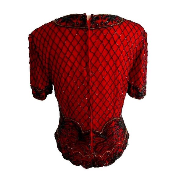 Papell Evening Silk Sequin Christmas Top Blouse Size Medium - Picture 4 of 7